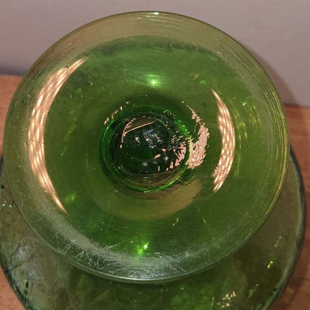 Vintage Green Crackle Glass Decanter Vase MCM Pedestal Blown Glass 11" Retro - Picture 6 of 8
